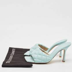 Bottega Veneta Light Blue Quilted Leather Lido Slide Sandals Size 40