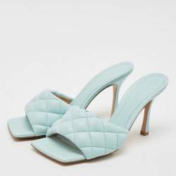 Bottega Veneta Light Blue Quilted Leather Lido Slide Sandals Size 40