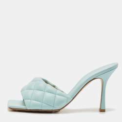 Bottega Veneta Light Blue Quilted Leather Lido Slide Sandals Size 40