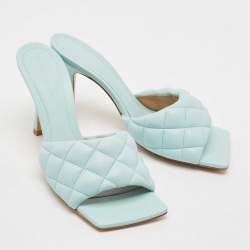 Bottega Veneta Light Blue Quilted Leather Lido Slide Sandals Size 40