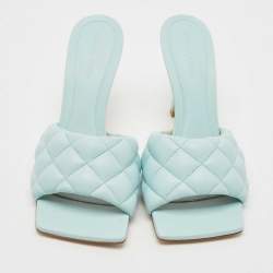 Bottega Veneta Light Blue Quilted Leather Lido Slide Sandals Size 40