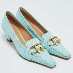 مملوكة مسبقًا Bottega Veneta Blue Embossed Leather BV Madame Pumps Size 36