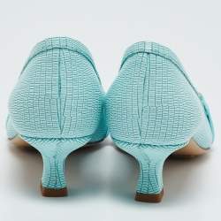 مملوكة مسبقًا Bottega Veneta Blue Embossed Leather BV Madame Pumps Size 36