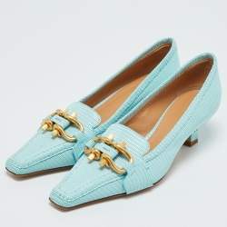 مملوكة مسبقًا Bottega Veneta Blue Embossed Leather BV Madame Pumps Size 36