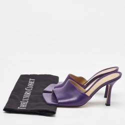 Bottega Veneta Purple Leather Stretch Square Toe Slide Sandals Size 38