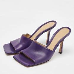 Bottega Veneta Purple Leather Stretch Square Toe Slide Sandals Size 38