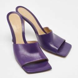 Bottega Veneta Purple Leather Stretch Square Toe Slide Sandals Size 38