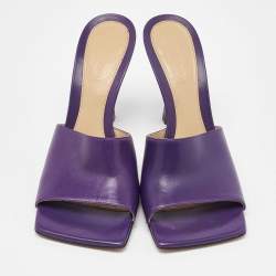 Bottega Veneta Purple Leather Stretch Square Toe Slide Sandals Size 38