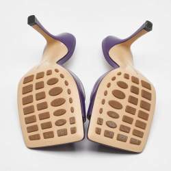 Bottega Veneta Purple Leather Stretch Square Toe Slide Sandals Size 38