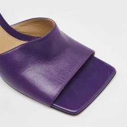 Bottega Veneta Purple Leather Stretch Square Toe Slide Sandals Size 38