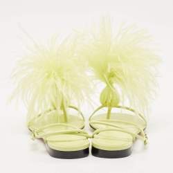 Bottega Veneta Green Feather and Leather Flat Slides Size 38