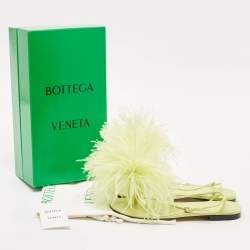 Bottega Veneta Green Feather and Leather Flat Slides Size 38