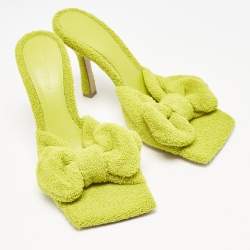 Bottega Veneta Lime Green Terry Fabric Bow Slide Sandals Size 38