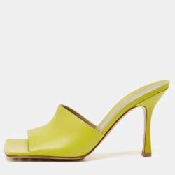 Bottega Veneta Lime Yellow Leather Stretch Slide Sandals Size 40