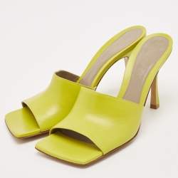 Bottega Veneta Lime Yellow Leather Stretch Slide Sandals Size 40