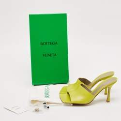 Bottega Veneta Lime Yellow Leather Stretch Slide Sandals Size 40