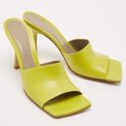 Bottega Veneta Lime Yellow Leather Stretch Slide Sandals Size 40