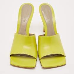 Bottega Veneta Lime Yellow Leather Stretch Slide Sandals Size 40