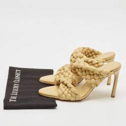 Pre Owned Bottega Veneta Yellow Leather Braided Accents Slides Size 38