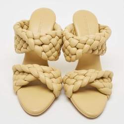 Pre Owned Bottega Veneta Yellow Leather Braided Accents Slides Size 38