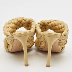 Pre Owned Bottega Veneta Yellow Leather Braided Accents Slides Size 38