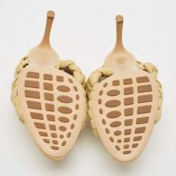 Pre Owned Bottega Veneta Yellow Leather Braided Accents Slides Size 38