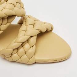 Pre Owned Bottega Veneta Yellow Leather Braided Accents Slides Size 38