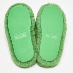 Bottega Veneta Green Shearling Fur Flat Sandals Size 40