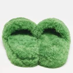 Bottega Veneta Green Shearling Fur Flat Sandals Size 40