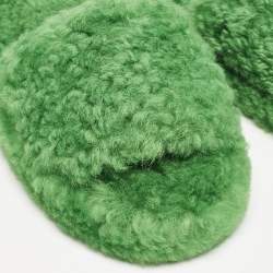 Bottega Veneta Green Shearling Fur Flat Sandals Size 40