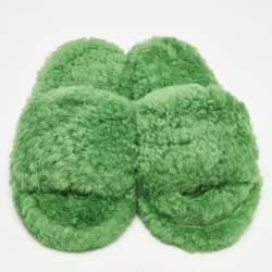Bottega Veneta Green Shearling Fur Flat Sandals Size 40