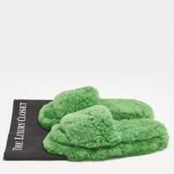 Bottega Veneta Green Shearling Fur Flat Sandals Size 40