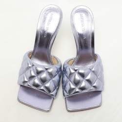 Bottega Veneta Metallic Purple Leather Lido Slide Sandals Size 37