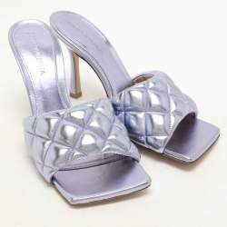 Bottega Veneta Metallic Purple Leather Lido Slide Sandals Size 37