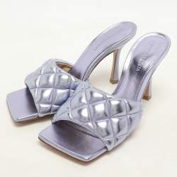 Bottega Veneta Metallic Purple Leather Lido Slide Sandals Size 37