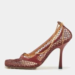 Bottega Veneta Burgundy Mesh and Leather Chain Stretch Pumps Size 38