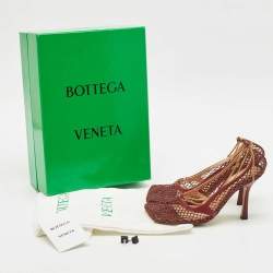 Bottega Veneta Burgundy Mesh and Leather Chain Stretch Pumps Size 38