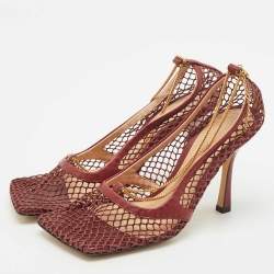 Bottega Veneta Burgundy Mesh and Leather Chain Stretch Pumps Size 38