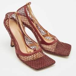 Bottega Veneta Burgundy Mesh and Leather Chain Stretch Pumps Size 38