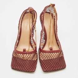 Bottega Veneta Burgundy Mesh and Leather Chain Stretch Pumps Size 38