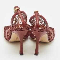 Bottega Veneta Burgundy Mesh and Leather Chain Stretch Pumps Size 38
