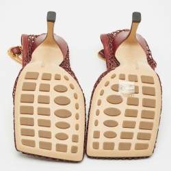 Bottega Veneta Burgundy Mesh and Leather Chain Stretch Pumps Size 38