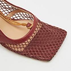 Bottega Veneta Burgundy Mesh and Leather Chain Stretch Pumps Size 38