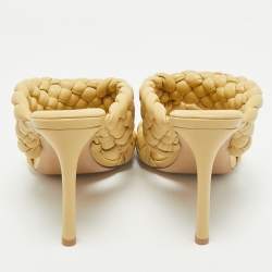 مملوكة مسبقًا Bottega Veneta Beige Intrecciato Leather Twisted Padded BV Curve Slide Sandals Size 41