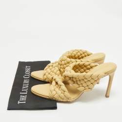 مملوكة مسبقًا Bottega Veneta Beige Intrecciato Leather Twisted Padded BV Curve Slide Sandals Size 41