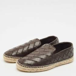 Bottega Veneta Brown Woven Leather Jack Espadrille Flats Size 40
