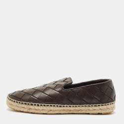 Bottega Veneta Brown Woven Leather Jack Espadrille Flats Size 40