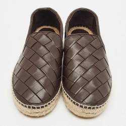 Bottega Veneta Brown Woven Leather Jack Espadrille Flats Size 40