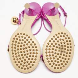 Pre Owned Bottega Veneta Pink Leather Dot Embellished Ankle Strap Sandals Size 38