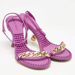 Pre Owned Bottega Veneta Pink Leather Dot Embellished Ankle Strap Sandals Size 38
